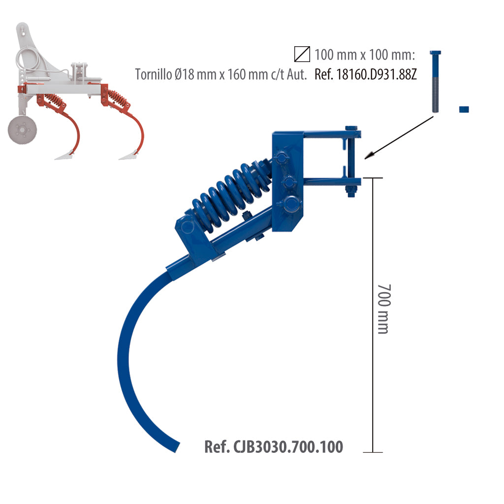 [CJB3030.700.100] Conjunto Brazo Chisel 30x30x700 mm Chasis de 100x100 C/T