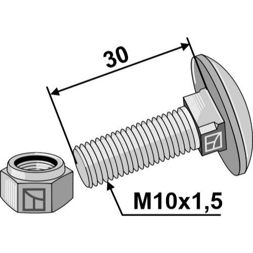 [LS01-TCR-004] Tornillo cabeza redonda con tuerca autoblocante - M10 x 1-5 - 8.8 - LS01-TCR-004
