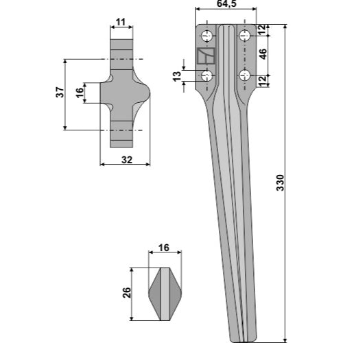 Diente de grada rotativa lado izquierdo - LS01-PGR-100