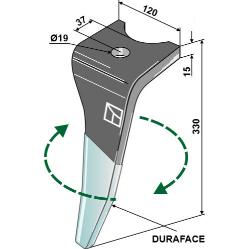Púa de grada rotativa (Duraface) - dcha - LS01-PGR-165
