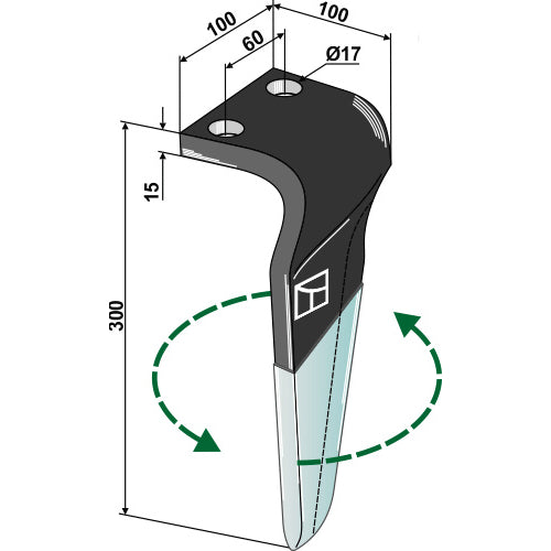 Diente de grada rotativa (DURAFACE) - lado izquierdo - LS01-PGR-250