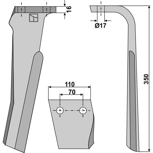 Diente de grada rotativa lado derecho - LS01-PGR-275