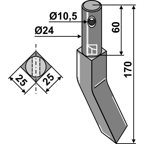 Diente rotativo lado derecho - LS02-CUR-1122