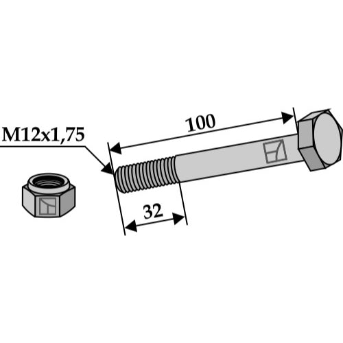 [LS03-TSM-010] Tornillo con tuerca autoblocante - M12x1-75 - 8.8 - LS03-TSM-010