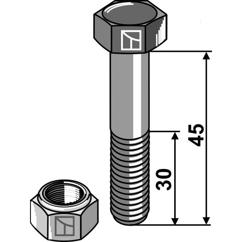 [LS03-TSM-015] Tornillo con tuerca autoblocante - M12x1-75 - 10.9 - LS03-TSM-015