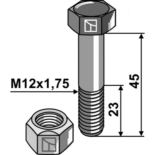 [LS03-TSM-016] Tornillo con tuerca autoblocante - M12x1-75 - 10.9 - LS03-TSM-016