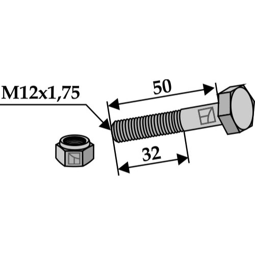 [LS03-TSM-017] Tornillo con tuerca autoblocante - M12x1-75 - 10.9 - LS03-TSM-017