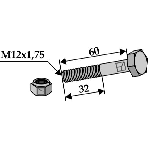 [LS03-TSM-018] Tornillo con tuerca autoblocante - M12x1-75 - 10.9 - LS03-TSM-018