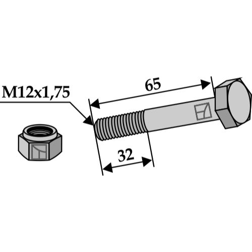 [LS03-TSM-021] Tornillo con tuerca autoblocante - M12x1-75 - 12.9 - LS03-TSM-021