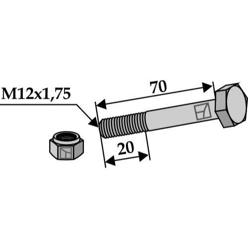 [LS03-TSM-022] Tornillo con tuerca autoblocante - M12x1-75 - 10.9 - LS03-TSM-022
