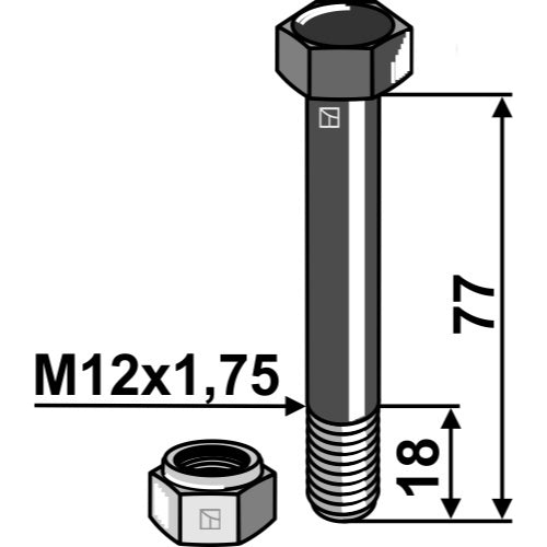 [LS03-TSM-025] Tornillo con tuerca autoblocante - M12x1-75 - 10.9 - LS03-TSM-025