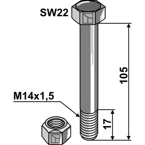 [LS03-TSM-034] Tornillo con tuerca M 14 x 1-5 - 10.9 - LS03-TSM-034