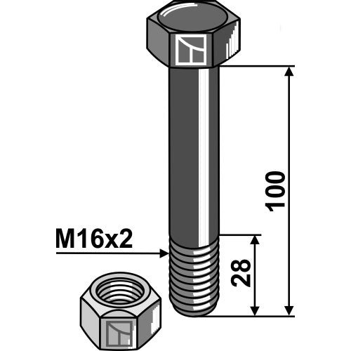 [LS03-TSM-042] Tornillo con tuerca autoblocante - M16 x 2 - 10.9 - LS03-TSM-042
