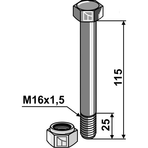 Tornillo con tuerca autoblocante - M16x1-5 - 8.8 - LS03-TSM-044
