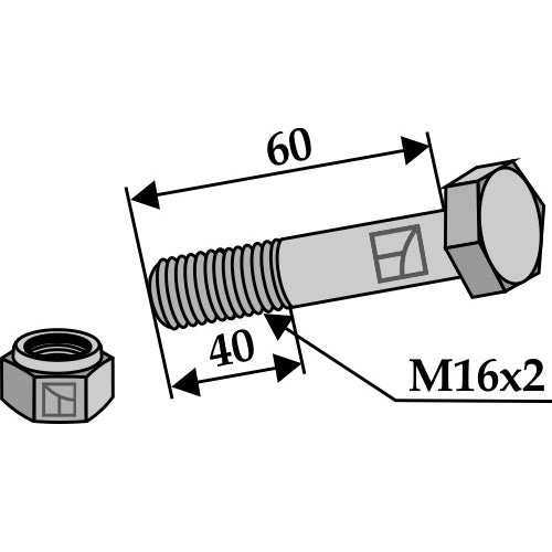 [LS03-TSM-054] Tornillo con tuerca autoblocante - M16 x 2 - 10.9 - LS03-TSM-054
