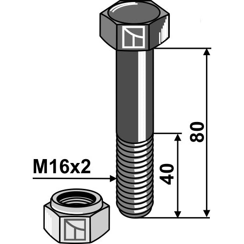 Tornillo con tuerca autoblocante - M16 x 2 - 10.9 - LS03-TSM-056
