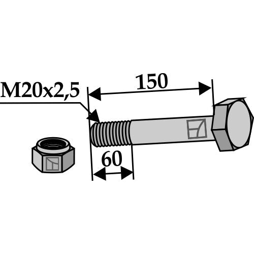 [LS03-TSM-072] Tornillo con tuerca autoblocante - M20 x 2-5 - 10.9 - LS03-TSM-072