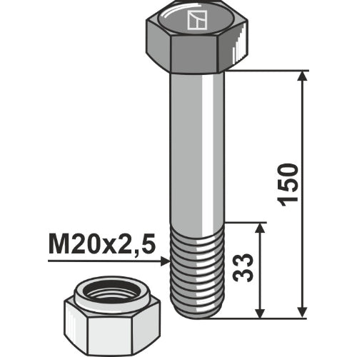 Tornillo con tuerca autoblocante - M20 x 2-5 - 10.9 - LS03-TSM-073