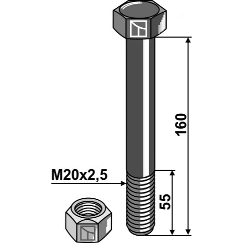 [LS03-TSM-074] Tornillo con tuerca autoblocante - M20 x 2-5 - 10.9 - LS03-TSM-074