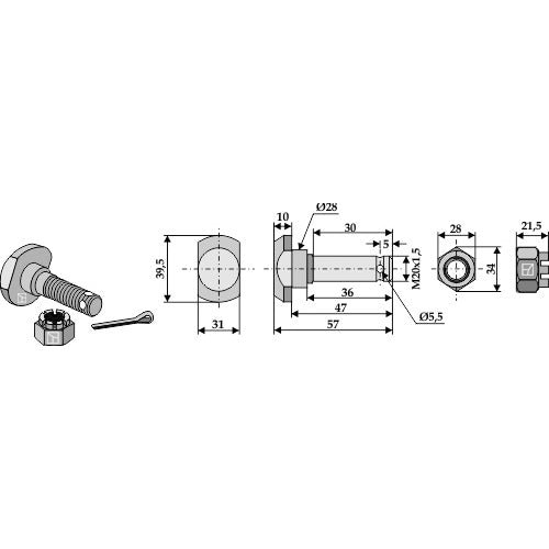 [LS03-TSM-075] Tornillo - M20 x 35 - 12.9 para cuchillas con tuercas amenadas - LS03-TSM-075