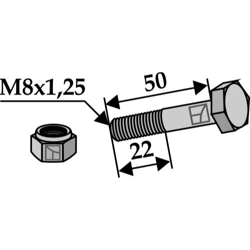 [LS03-TSM-095] Tornillo con tuerca autoblocante - M8x1-25 - LS03-TSM-095