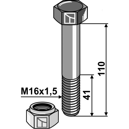 [LS03-TSM-112] Tornillo con tuerca autoblocante - M16x1-5 - 10.9 - LS03-TSM-112
