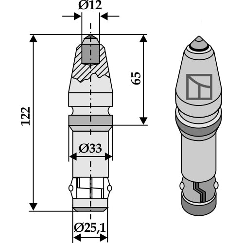 [LS03-BCZ-003] Diente de zanjadora con punta de metal duro - LS03-BCZ-003