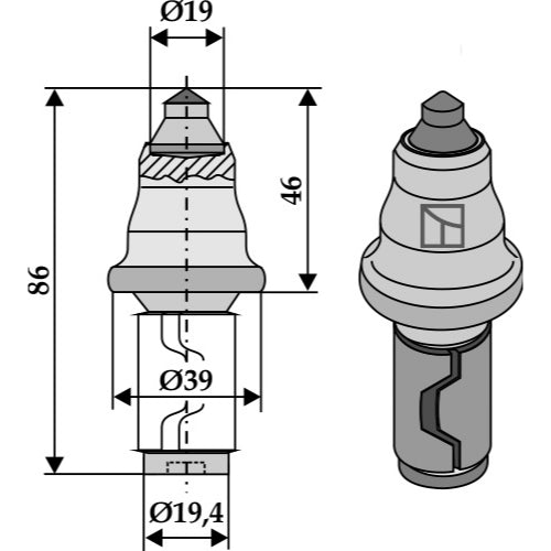 Diente de zanjadora con punta de metal duro - LS03-BCZ-004