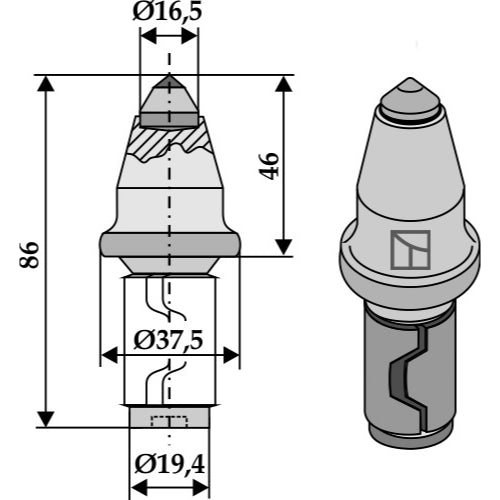 Diente de zanjadora con punta de metal duro - LS03-BCZ-005