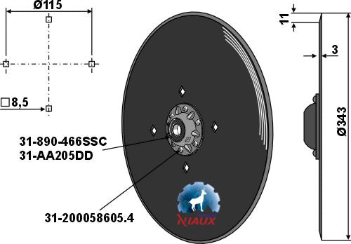 Disco de sembradora Ø343x3 - completo sin Tapa de buje - LS05-DDS-063