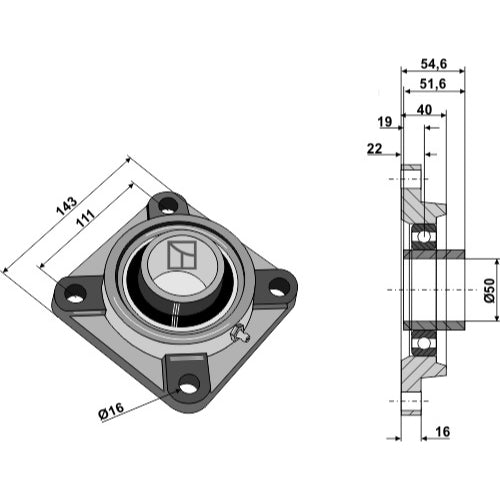 Cojinete de apriete UCF - Ø60 - LS08-CJA-030
