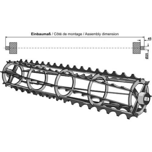 [LS08-RDJ-008] Rodillo jaula con barras dentadas -  1070mm - LS08-RDJ-008