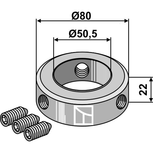 Anillo de bloqueo para ejes - Ø50 con tornillo sin cabeza - M12 - LS08-ANL-029
