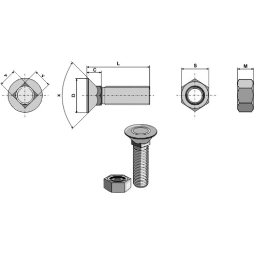 [LS11-TARM-067] Tornillo de arado - M12x1-25x40 con tuerca hexagonal - LS11-TARM-067