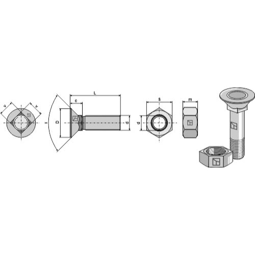 Tornillo de arado - M12x1-75x85 con tuerca hexagonal - LS11-TARM-125