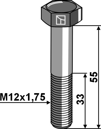 [LS11-TD931-009] Tornillo de cabeza hexagonal M12x1,75x55 galvanizado - rosca izquierda sin tuerca - LS11-TD931-009