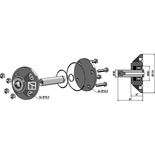[LS12-PAR-015] Rodamiento de bolas para discos planos con eje - Ø30mm - LS12-PAR-015