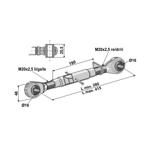 [LS13-TRT-025] Tercer punto con rótula templada  - M20x2-5 - LS13-TRT-025