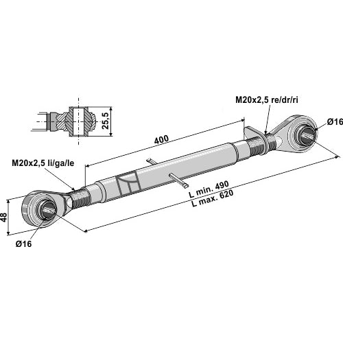 [LS13-TRT-027] Tercer punto con rótula templada  - M20x2-5 - LS13-TRT-027