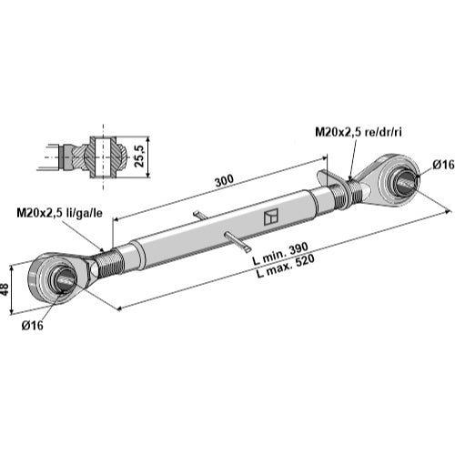 [LS13-TRT-029] Tercer punto con rótula templada - M20x2-5 - LS13-TRT-029