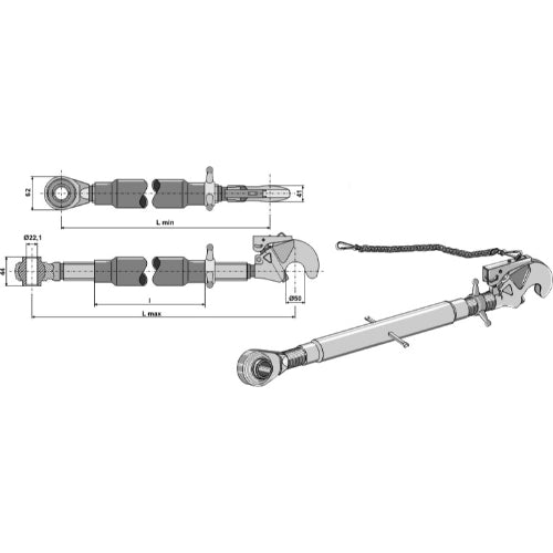 Tercer punto con enganche rápido rótula templada M30x3-5 - LS13-TRT-093