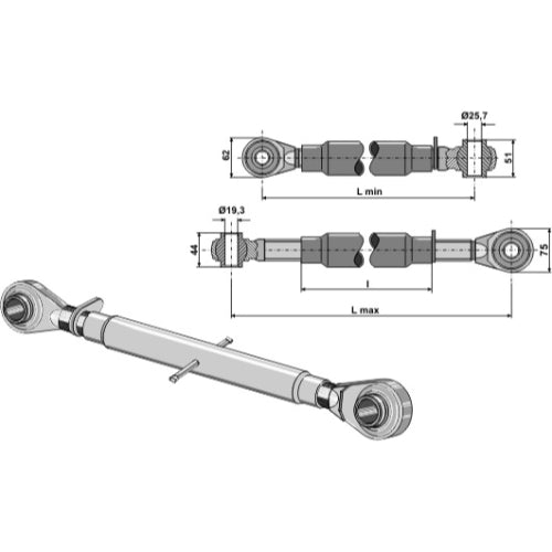 Tercer punto con rótula templada M30x3-5 - LS13-TRT-135