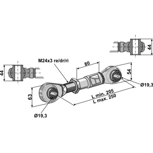 Tercer punto con rótula templada - M24x3 - LS13-TRT-146