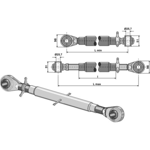 Tercer punto con rótula templada M36x3 - LS13-TRT-150