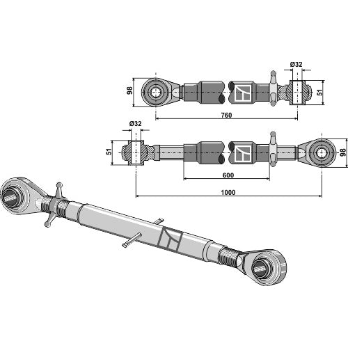 Tercer punto con rótula templada M36x3 - LS13-TRT-168