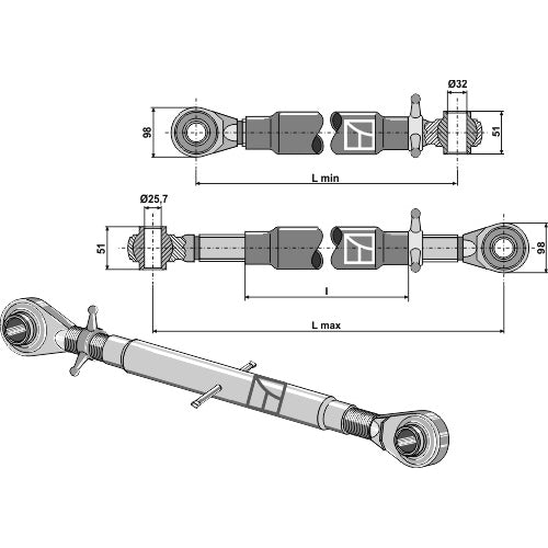 [LS13-TRT-172] Tercer punto con rótula templada M36x3 - LS13-TRT-172