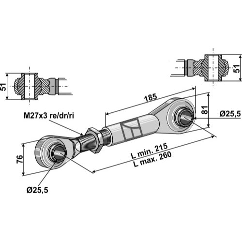 [LS13-TRT-198] Tercer punto con rótula templada - M27x3 - LS13-TRT-198