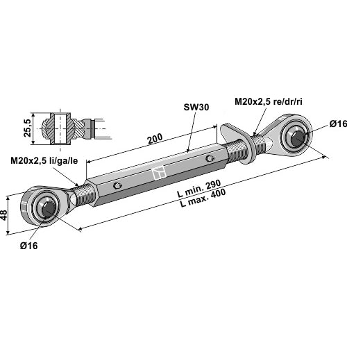 [LS13-TRT-199] Tercer punto con rótula templada  - M20x2-5 - LS13-TRT-199