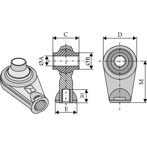 Rótula con roscado interior M38 x 2 para tercer punto - LS13-RRI-003