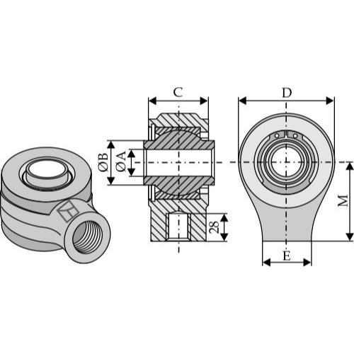 Rótula con roscado interior M38 x 2 para tercer punto - LS13-RRI-005